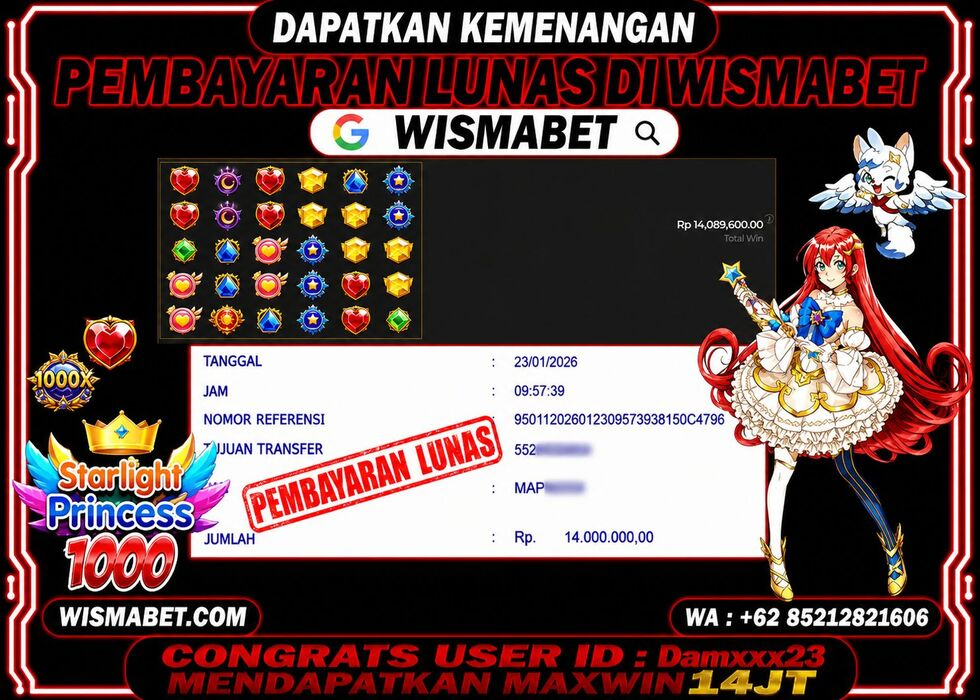 Wismabet - BUKTI KEMENANGAN Starlight Princess 1000 Rp50,000,000,- LUNAS